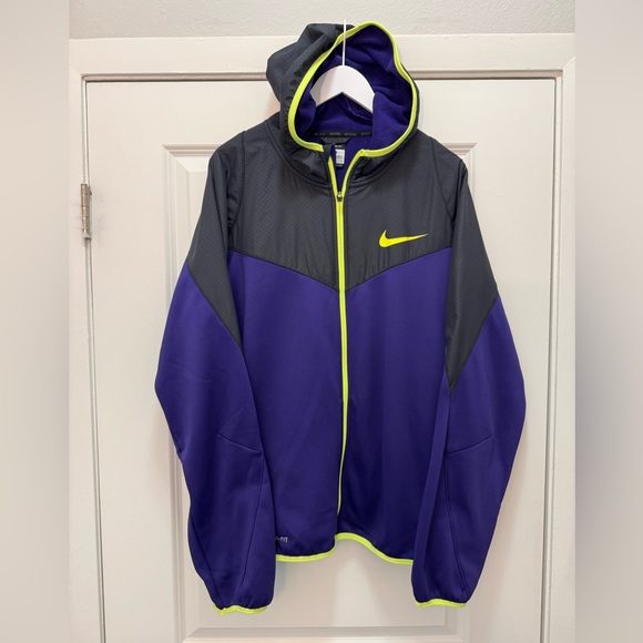 Nike Therma-Fit Purple Black Track Jacket with Neon Green Stripes - Picture 1 of 15